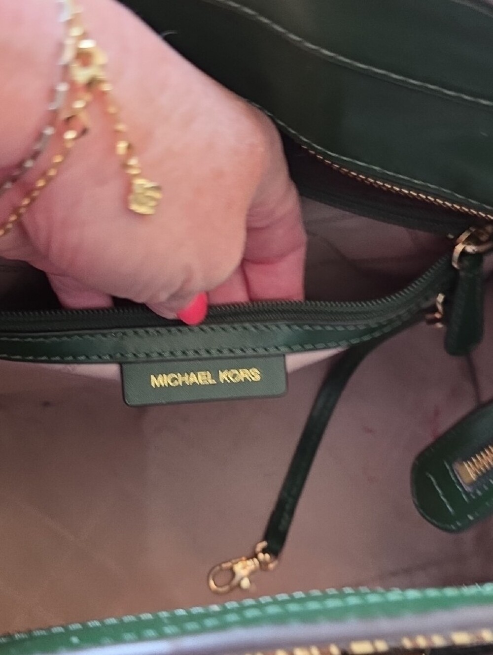 Michael Kors Nouveau Hamilton Dark Green Croc-Embossed Leather Satchel - Picture 8 of 16